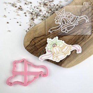 Christmas Bells Cookie Cutter and Embosser by Frosted Cakes By Em, Christmas Cookie Cutter, Merry Christmas Cookie Embosser, Cookie Stamp