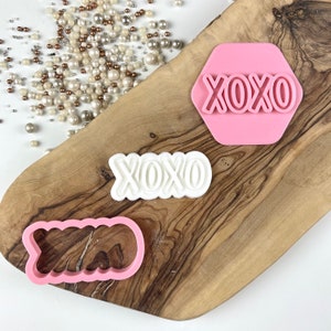 Mini Kisses and Hugs XOXO Cookie Cutter and Stamp, Valentines Cookie Cutter, Love Cookie Cutter, Fondant Icing Stamp, Heart Cookie Stamp