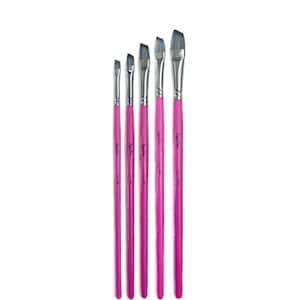 May include: Set of five pink angled paint brushes with silver ferrules. The brushes are labeled with the brand name "Lygia Lom" and size designations: LL-10A, LL-8A, LL-6A, LL-4A, and LL-2A.