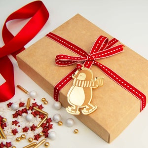 Christmas Penguin Cookie Box Etiquetas Pack of 4 Premium Mirror Acrylic, Christmas Box Tags, Happy Christmas Gift Tags, Postal Box Ideas