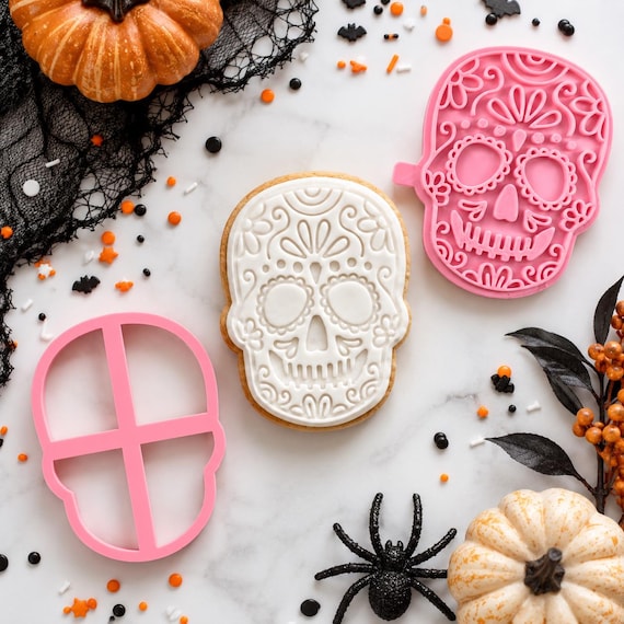 Skull Cookie Cutter and Stamp, Halloween Baking - Style 2