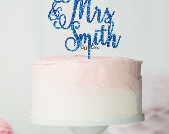 Custom Wedding Cake Topper Personalized With Last Name Mr And Mrs Gold Glitter E - Foto 5