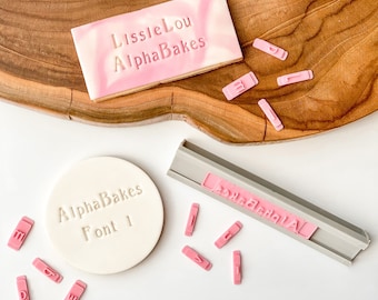 AlphaBakes Font 1 Stamp Tiles, Letters on a Bar, Letter Stamp Tiles, Number and Symbol Stamp Tiles, Cookie Decorating