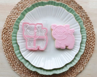 豚農場のクッキーカッターとエンボッサー、農場のクッキーカッター、フォンダンエンボッサー、子供用クッキーカッター、動物クッキースタンプ