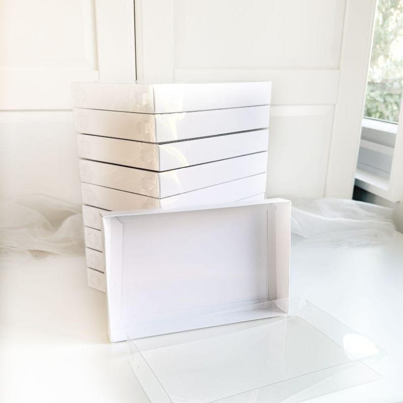 Rectangular Cookie Box White Rectangle Cookie Boxes With Clear Lid – 240mm X 155mm X 30mm ...