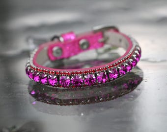 Rockstar TM - XS - 3XL Sapphire Pink and Red Ruby Rhinestones Chakra Dog Cat Pet Jewelry Collar Necklace and Safety Collar