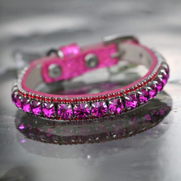 Rockstar TM - XS - 3XL Sapphire Pink and Red Ruby Rhinestones Chakra Dog Cat Pet Jewelry Collar Necklace and Safety Collar