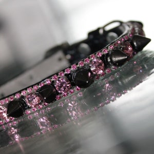 Rockstar TM - XS-3XL Pop Rock Black Spike and Pink Topaz Collar Pop Rock Collar  - Rihanna Inspired Dog Jewelry Collar Necklace