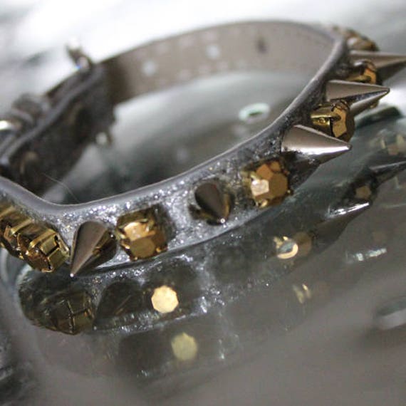 Rockstar TM - XS-3XL Gold Rhinestones and Spiked Collar