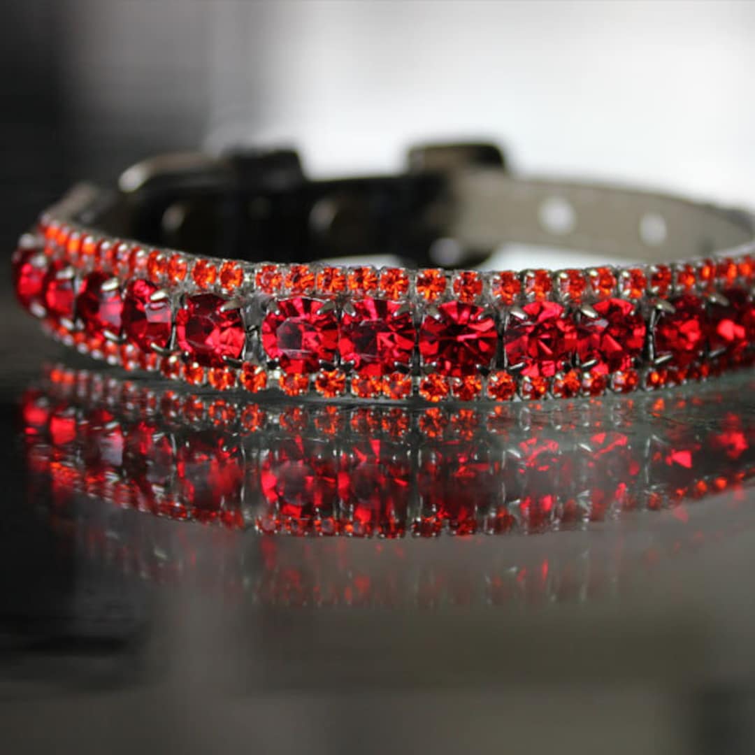 Ruby Dog Color Ruby Red and Orange Sapphire Rhinestone Dog Collar: Vegan Pleather ...