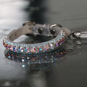 Rockstar TM - XS-3XL Rainbow Aurora and Light Blue Sapphire Crystal Rhinestones Chakra Dog Cat Pet Jewelry Collar Necklace and Safety Collar