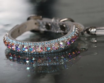 Emerald Peridot with Aurora Rainbow Dog Pet Jewelry Collar Necklace Sizes XS- S Rockstar Pet Collars TM USA Cat Collars 