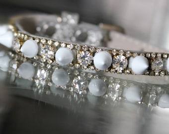 White Spike Dog Collar: Diamante Rhinestone Pop Rock Style