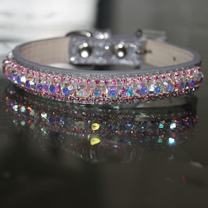Rockstar TM - XS-3XL Rainbow Aurora and Light Pink Sapphire Crystal Rhinestones Chakra Dog Cat Pet Jewelry Collar Necklace and Safety Collar