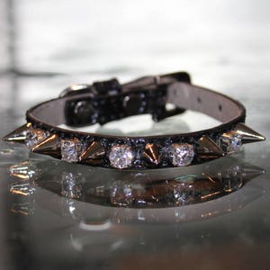 Rhinestone Spiked Dog Collar: Whitesnake Inspired Vegan Leather Pet Jewelry