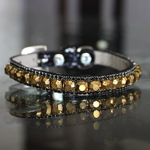 Rockstar TM - XS-3XL Gold Metal Pyrite and Black Onyx Crystal Rhinestones Dog Pet Jewelry Collar Necklace and Safety Collar