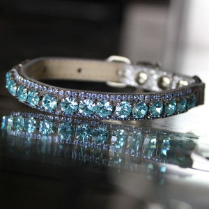 Rockstar TM - XS-3XL Turquoise Blue with Light Sapphire Blue Crystal Rhinestones Spring Dog Pet Jewelry Collar Necklace and Safety Collar