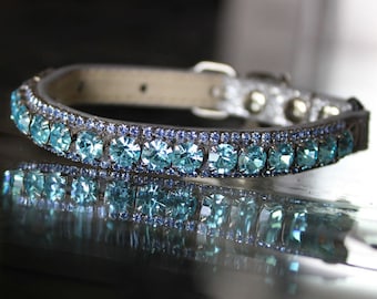 Turquoise Rhinestone Dog Collar: Vegan Leather Pet Jewelry