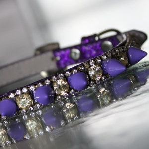 Rockstar TM - XS-3XL Pop Rock Purple Spike with Yellow Topaz Rhinestones - Alicia Keys Inspired Dog Jewelry Collar Necklace