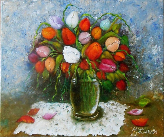 Floral Canvas Painting Still Life Flowers Wall Art Flowers Etsy
