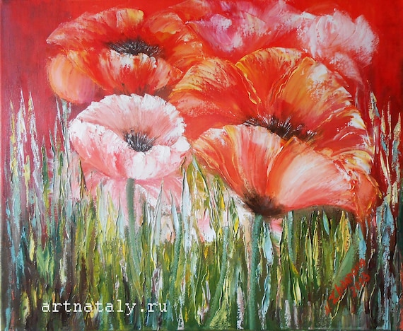 Red Poppies Art Colorful Floral Poster Print Poppies Wall Art Etsy