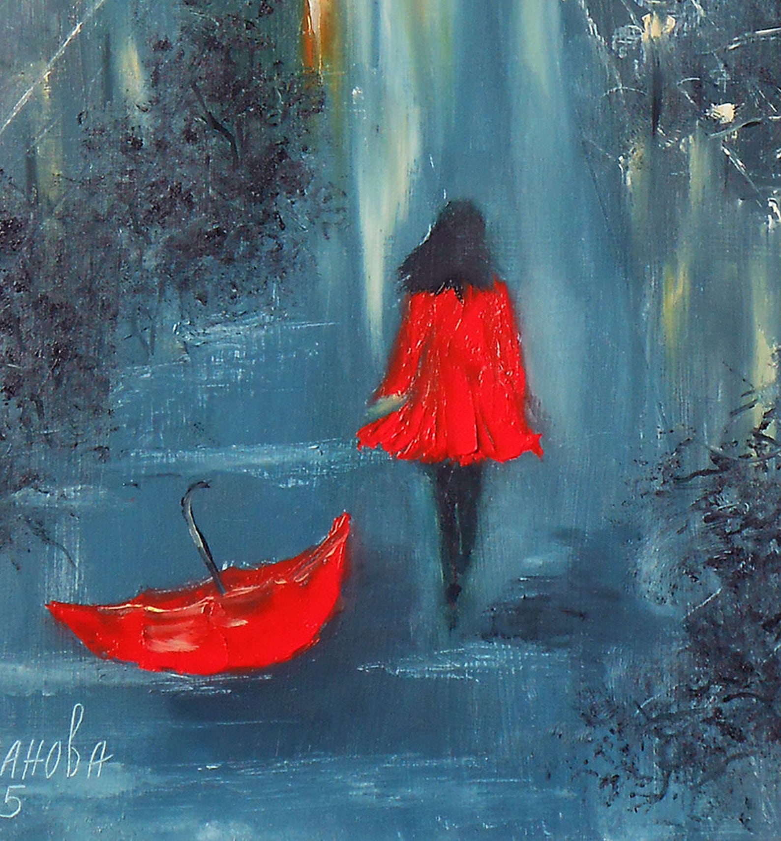 Rain art print Girl with umbrella art print Red umbrella of Etsy