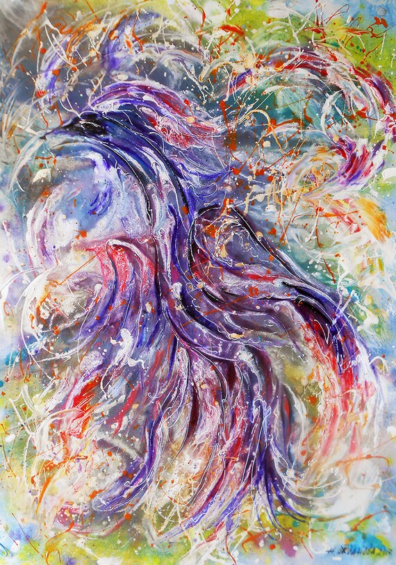 Colorful Wall Art Bird Painting Print Digital Abstract Printable Blue