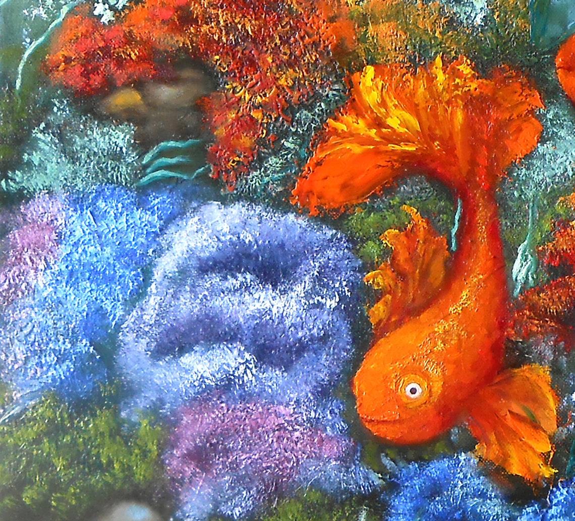 Gold fish painting feng shui original art goldfish canvas Etsy