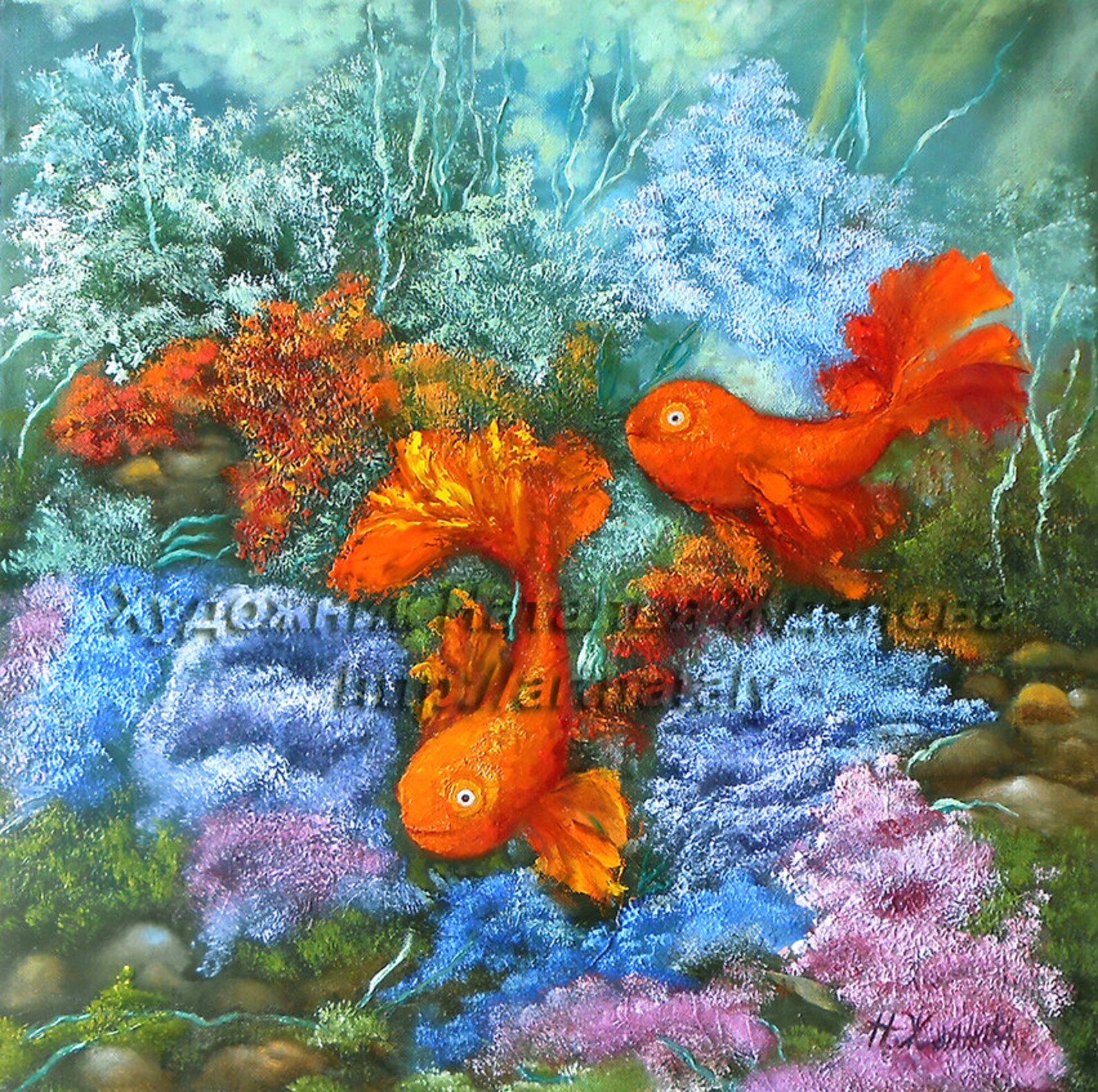 Gold fish painting feng shui original art goldfish canvas Etsy