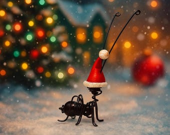 DOS Hormigas con gorro de papá Noel. Hormiga con gorro de santa claus. Hormiga navideña. Regalo para navidad. Decoración navideña. Fiestas