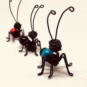 Ant trail. Color ants. Black, red, blue ant. 3 wire ants. Set of ants. Ant work Sculpture