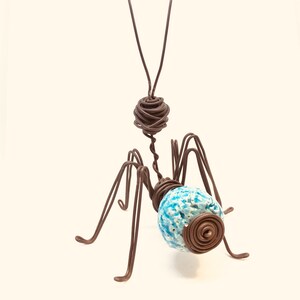 Blue wire and ceramic ant. Wire insect. Barcelona ornament. Wire and ceramic sculpture. Nature. Ant figurine. image 1