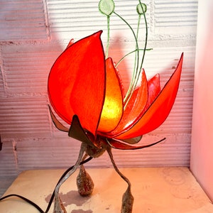 Red flower lamp, lotus lamp, lotus flower, red lotus, paper lotus, red lamp, craft lamp, paper lamp, paper flower