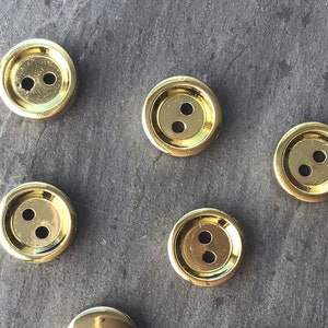 Vintage Metallic Gold Buttons: 1/2&quot; 2-Hole Plastic Shirt Buttons