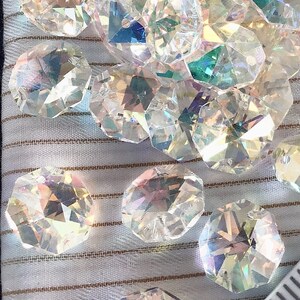 Vintage Holographic Crystal Glass Octagon: Chandelier Parts (14mm)