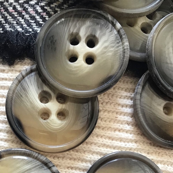 ITALIAN Taupe Grey Clear SWIRL Buttons VINTAGE 4 Hole Buttons for Clothing / Jacket Buttons / Coat Buttons / Designer Decorative Buttons 516