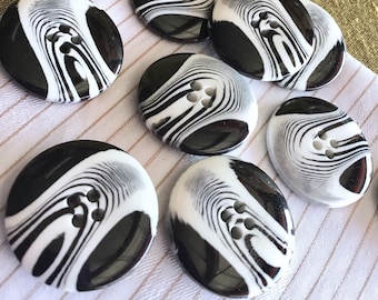 BLACK WHITE Zebra Print 4 Hole ITALIAN Buttons 1-1/8" (28mm) 44L Jacket Coat Buttons/ Wholesale Decorative Buttons 880