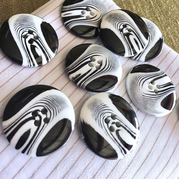 BLACK WHITE Zebra Print 4 Hole ITALIAN Buttons 1-1/8" (28mm) 44L Jacket Coat Buttons/ Wholesale Decorative Buttons 880