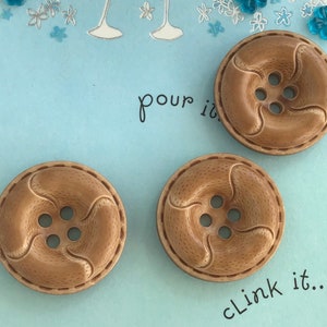 Made in JAPAN 1&quot; Camel Tan 4 Hole Resin Leather Buttons / Coat & Jacket Buttons / Dress Buttons / Designer Decorative Buttons 664