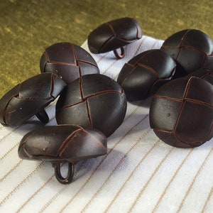 Vintage Dark Brown Faux Leather Shank Buttons: 3/4&quot; Designer Sewing Buttons