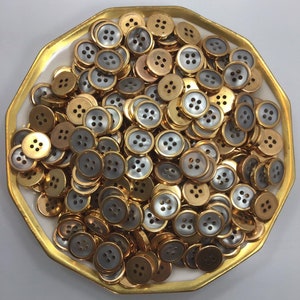 Gold Rim 4 Hole Small Buttons 1/2&quot; Vintage Buttons for Clothing / Shirt Buttons / Blouse Buttons / Dress Buttons 25