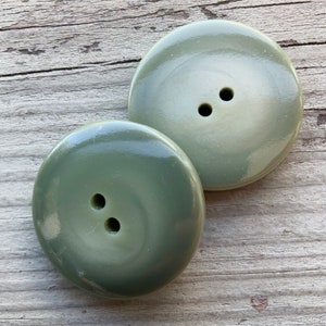 VINTAGE Sage LARGE Buttons 2 Hole ITALIAN Coat & Jacket Big Buttons Sage Green 1-3/8&quot; (35mm) 54L Premium Quality Thick Buttons #508