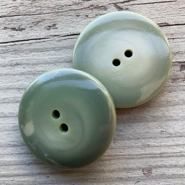 VINTAGE Sage LARGE Buttons 2 Hole ITALIAN Coat & Jacket Big Buttons Sage Green 1-3/8" (35mm) 54L Premium Quality Thick Buttons #508