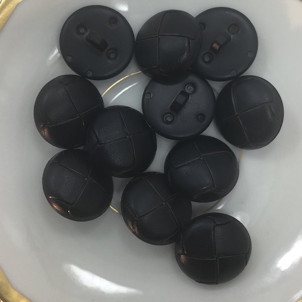 QUALITY 7/8" Black Leather-look Shank Buttons ITALIAN Vintage Sewing Button for Clothing / Coat & Jacket Buttons / Designer Buttons 618