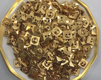 SQUARE GOLD BUTTONS 7/16" Vintage 2 Hole Gold Metal Buttons for Clothing / Shirt Buttons / Dress Buttons 50