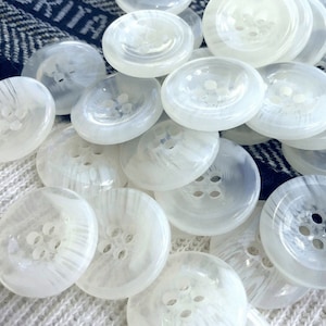 Italian 4 Hole Milky White Clear Buttons 15/16&quot; (22mm) 36L Sewing Buttons #1096 by the piece & Wholesale Buttons