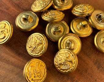Gold Eagle Embossed Metal Buttons: Vintage Blazer Coat Uniform Buttons (15mm)