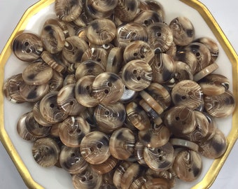 Botones de mármol de 2 agujeros 5/8 "Vintage Tan White Buttons for Clothing / Plastic Buttons / Small Buttons / Shirt Buttons 8
