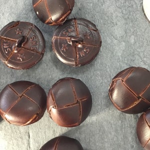 QUALITY Leather Buttons 3/4&quot; ITALIAN Vintage Sewing Button for Clothing / Brown Faux Leather Shank Buttons / Designer Buttons 645