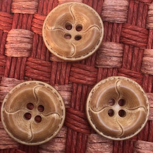 QUALITY 13/16&quot; Leather-look Tan Buttons Made in JAPAN Vintage Sewing Button for Clothing 544